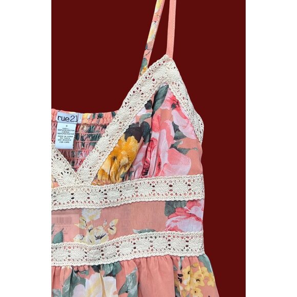 Rue 21 - Women's Summer Sleeveless High Low Hem Ruffle Floral Dress - Pink - S - Picture 10 of 16